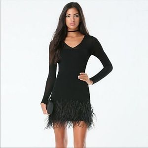 Bebe black long sleeve feather dress size M
